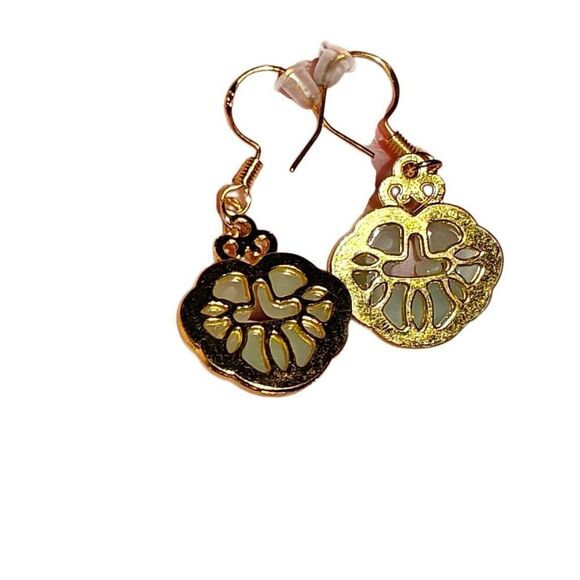 Faux Jade Gold Cloud Earrings - Picture 2 of 5